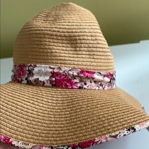 Unbranded Tan with Floral Lining Paper/Cotton Sun Hat One Size